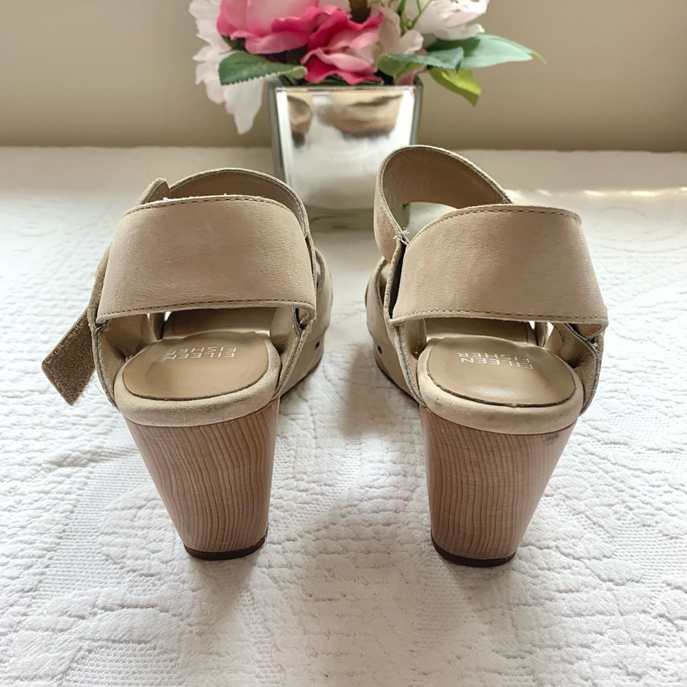 Eileen Fisher Leather Wooden Cut Out Clog Wedge 5 5.5 - Picture 8 of 16